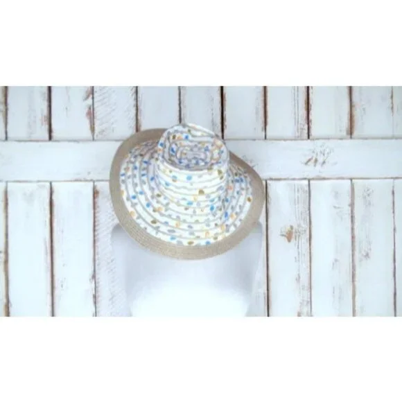 Vintage white cotton straw woven leaf print floppy sun hat Vintage White Cotton/straw Woven Leaf Print Floppy Sun Hat  main image 2